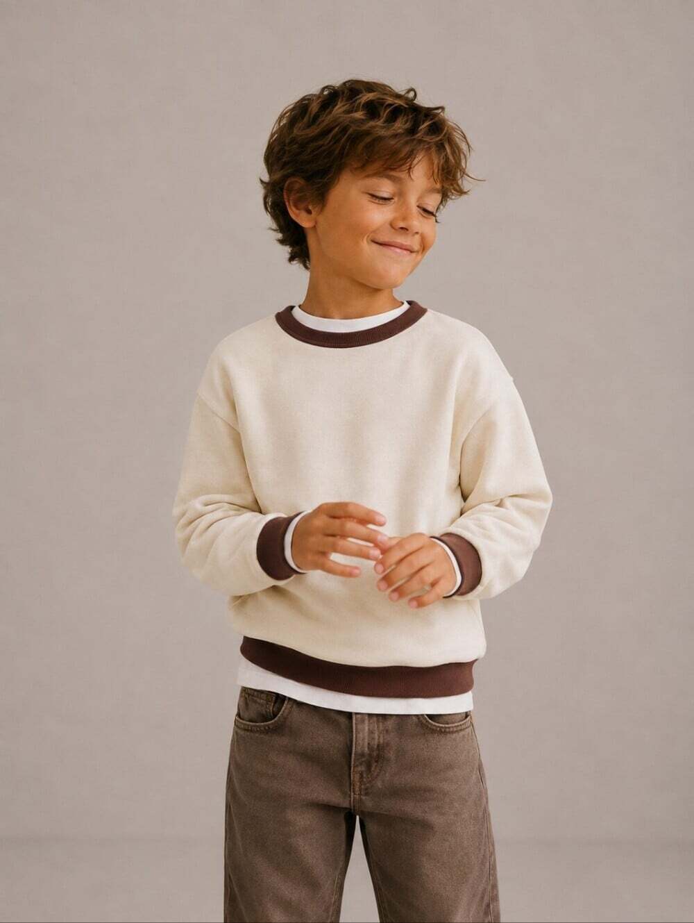 Vintage Canada Sewing Specialties Ringer Sweatshirt Youth 6 7 Brown Cream